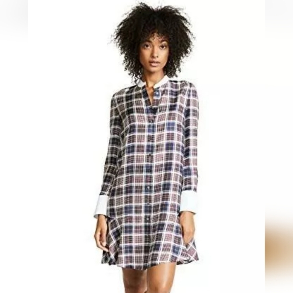 Tory Burch Cora Milano Tartan Plaid Silk Shirtdress